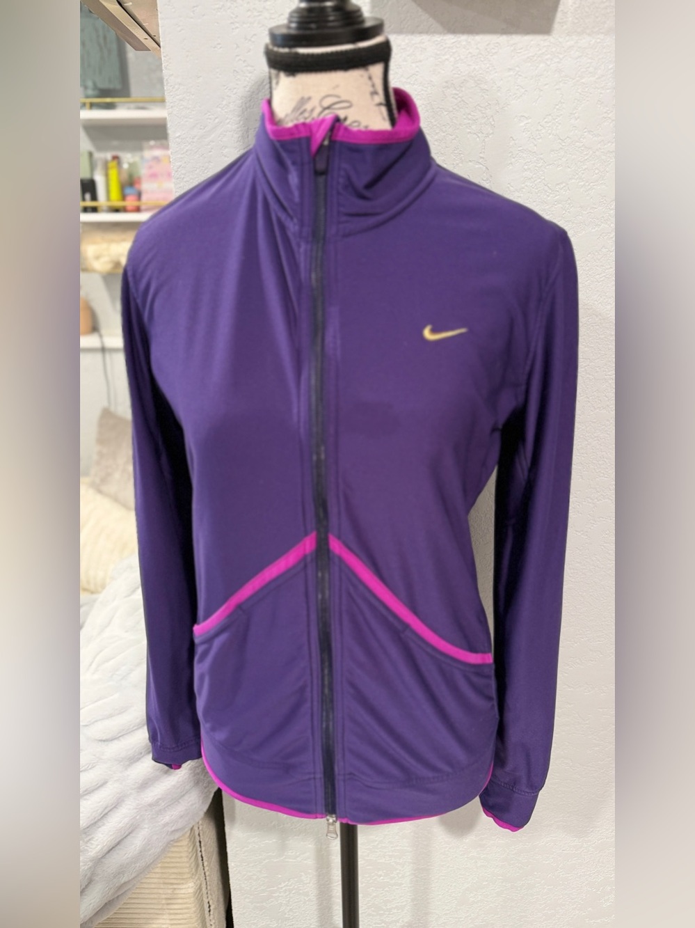 Nike Dri FIT Full Zip Track Running Jacket Purple Fuchsia Trim Medium - Picture 4 of 10